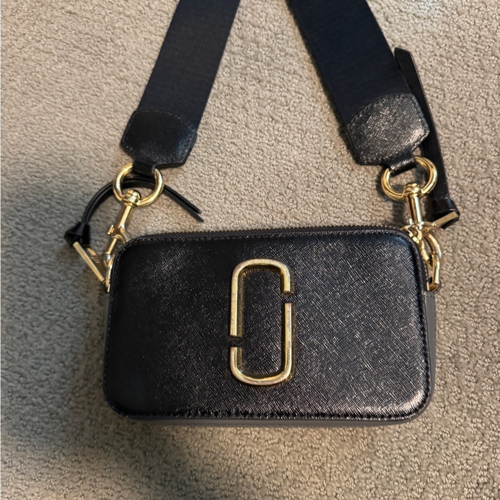 Marc Jacobs Black Crossbody Camera Bag with Gold Hardware